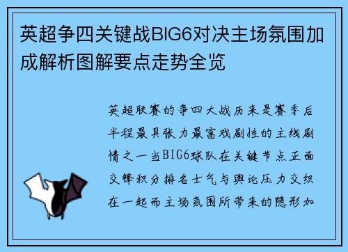 英超争四关键战BIG6对决主场氛围加成解析图解要点走势全览